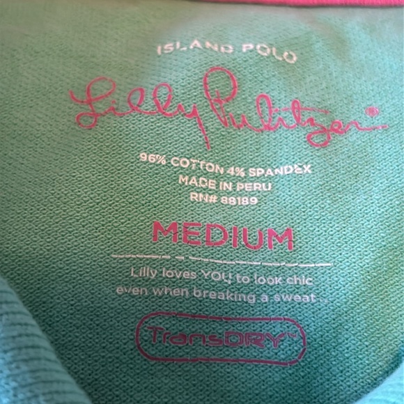 Lilly Pulitzer Island Polo Mint Green with Pink Palm Tree.  Women’s size M.  EUC - Picture 7 of 7